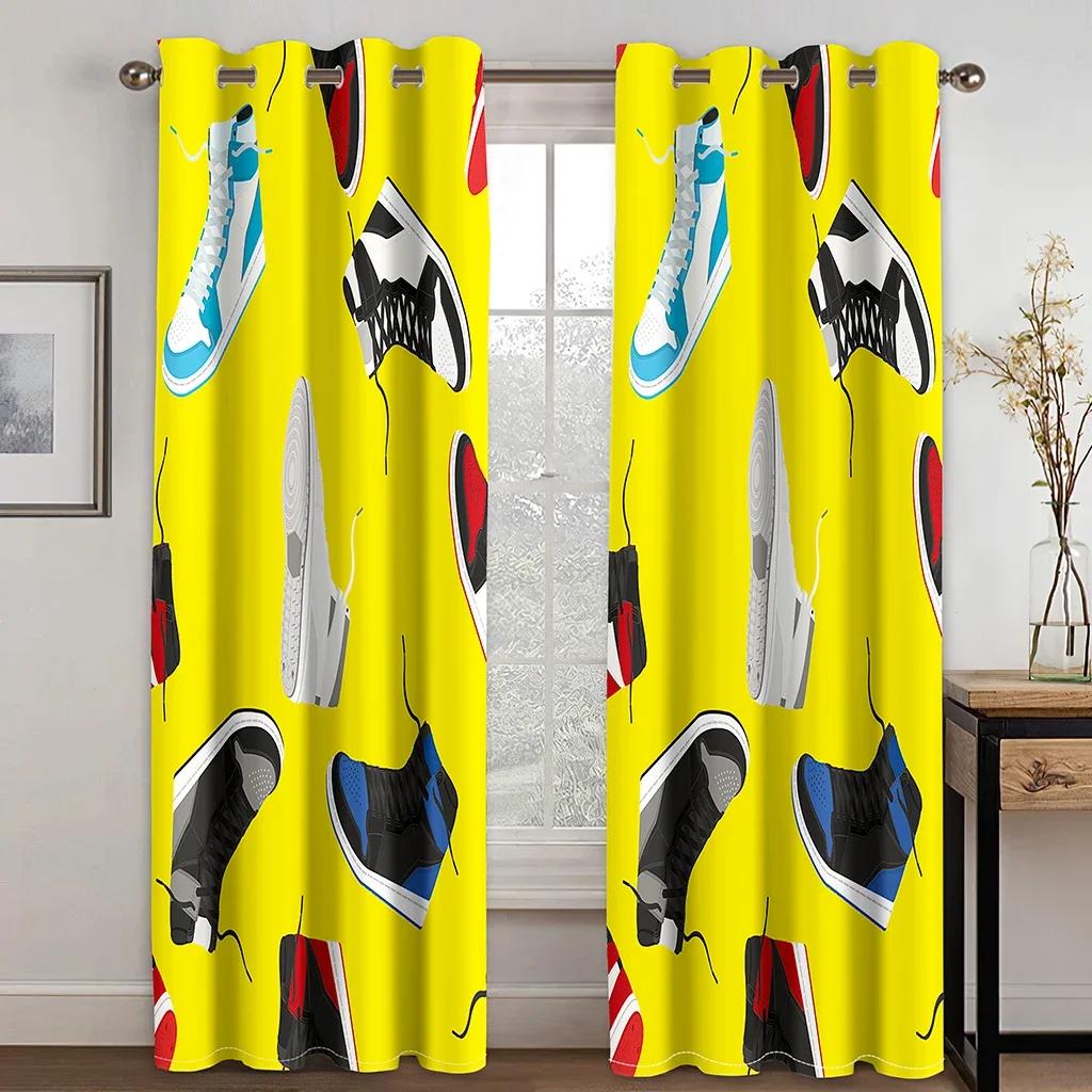 Tende da finestra per camera da letto con graffiti, scarpe da ginnastica, per adolescenti, per soggiorno, stampate, in tessuto, 2 pannelli