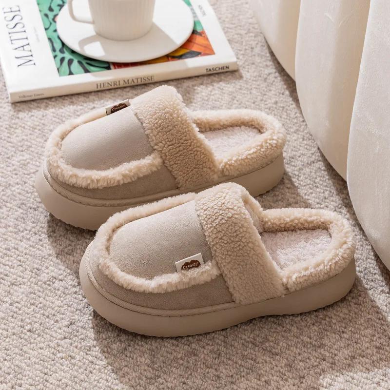 Fashion Women Plush Warm Home Platform Slippers Winter New Soft Comfortable House Floor Cotton Shoes Girls Indoor  Wedge Fluffy Slippers