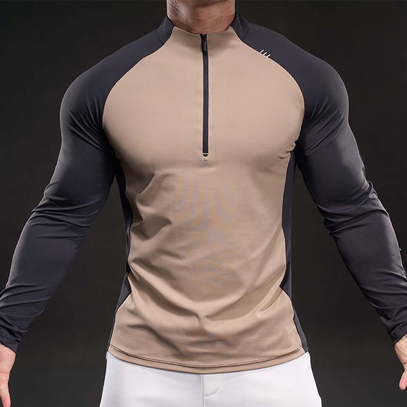 Spring Slim Elastic Long-sleeved Training Suit Casual and Fashionable Running Top Zipper for Men