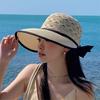 Hollow Out Round Dome Straw Hat Back Bowknot Decor Folding Wide Large Brim Pure Color Beach Hat Fashion Accessories