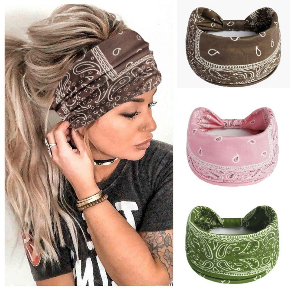 

Wide Edge Yoga Headband Cashew Print Floral Bandanas Headband Cross Headband Dance