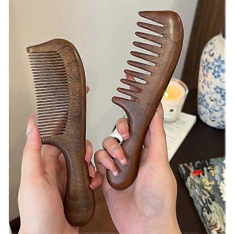 Walnut Wood Hair Comb, Walnut Wood Comb, Two-Pack Wood Hair Comb, Wooden Comb with Handle, Walnut Wide Tooth Curly Hair Comb, Hand Made Comb, Natural 