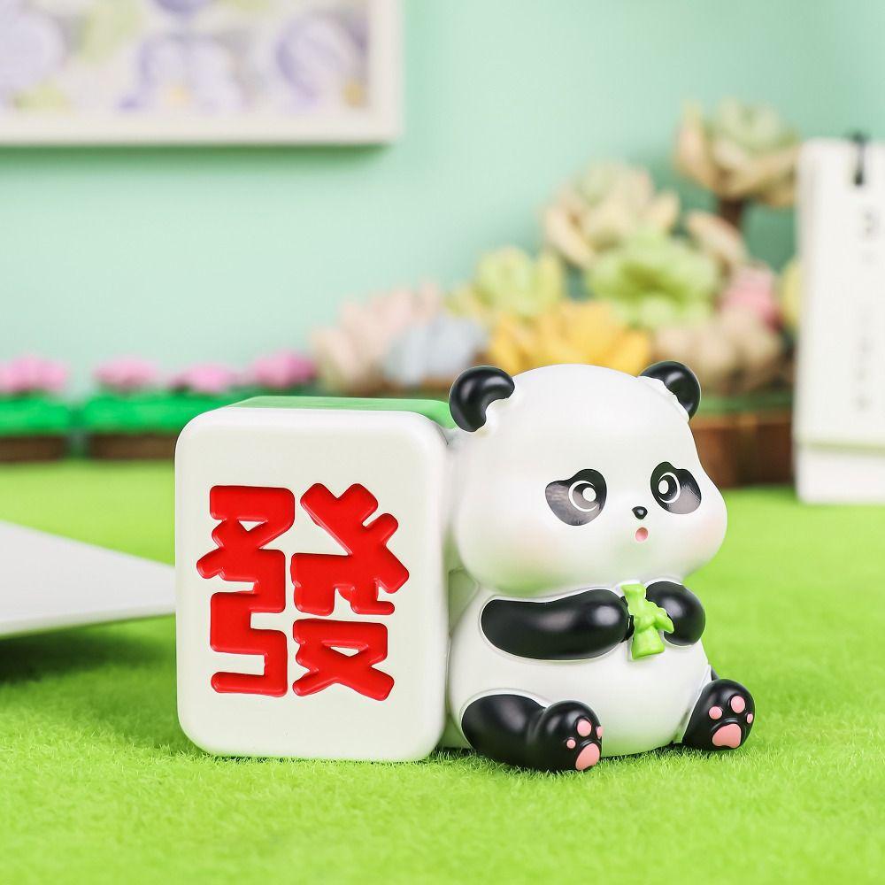 Mahjong Panda Desktop Figurines Resin Animal Sculpture Cake Ornaments  Living Room