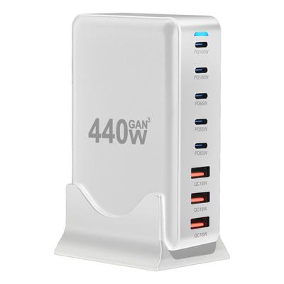 תחנת טעינה 440W, רכזת 8 יציאות, מתאם טעינה USBC, GaN3 טעינה מהירה, רב-תכליתי, שולחני