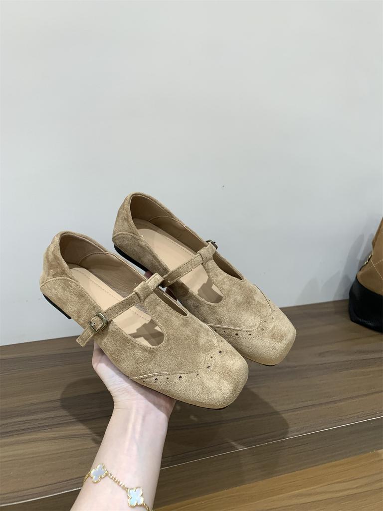 Retro suede Mary Jane single shoes women's shoes 2025 new autumn French versatile flat black small leather shoes