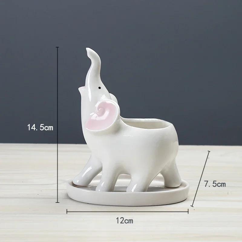 Elephant Decorative Ceramic Flower Pot for Succulents – Mini Cactus Planter with stand, Elegant Home Garden Decor