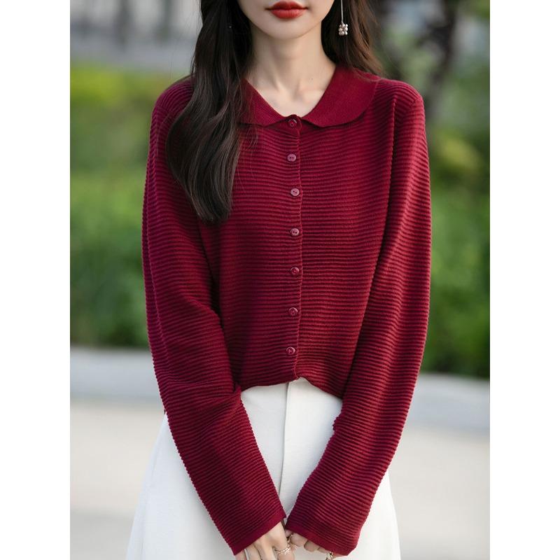 Lapel cardigan jacket long-sleeved batch 24 autumn new women's fine imitation wool knitted sweater