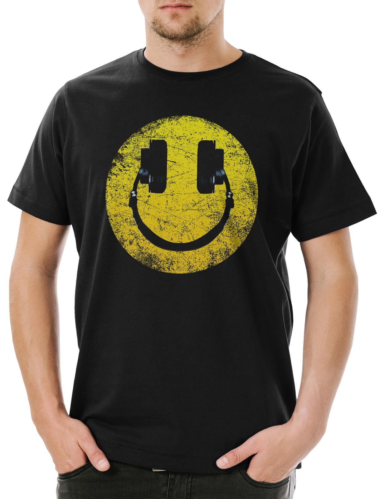 Headphones Smile Herren T-Shirt Mens Womens Tees Top Dj Disco Electro Techno Rave Club Rap MC Hip Hop M