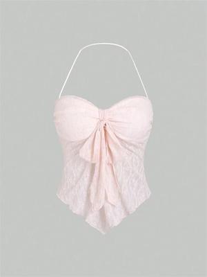 Crop Top Phumee Bow Knot Lace Halter  Off the Shoulder  A2454
