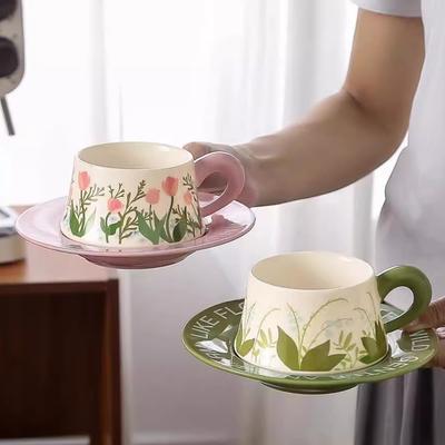 Keramik-Kaffeetasse mit Untertasse im pastoralen Stil, Set, Internet-Berühmtheit, Nachmittagstee-Tasse, Dessert-Kombination, hochwertiges Gefühl, frisch, literarisch, romantisch