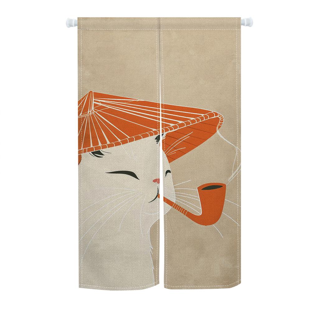 Japanese Style Noren Door Curtains Cute Cat Cherry Blossom Bird Patterns Polyester Doorway Kitchen Entrance Half Curtain For Cooking Area Made Of