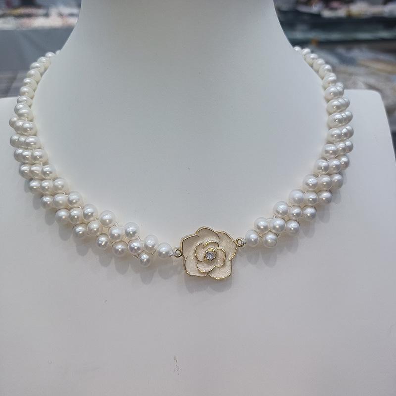 Zhuji Freshwater Pearl Camellia White Necklace for Women - Versatile Spring Clavicle Chain