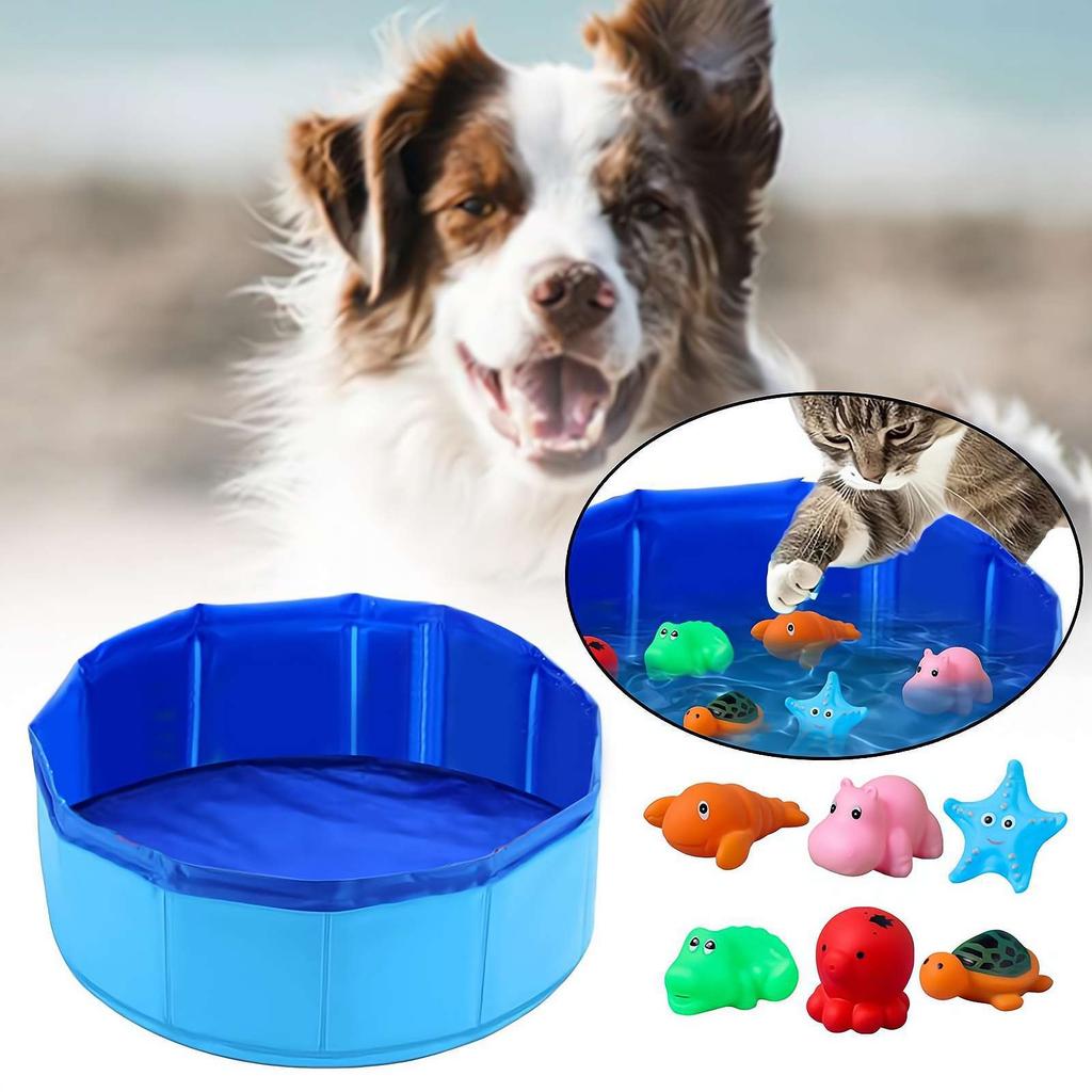 Foldable Pet Water Bowl Skid Resistant Base 6pcs Chew Toy Portable Bathing Pool Cats And Dogs