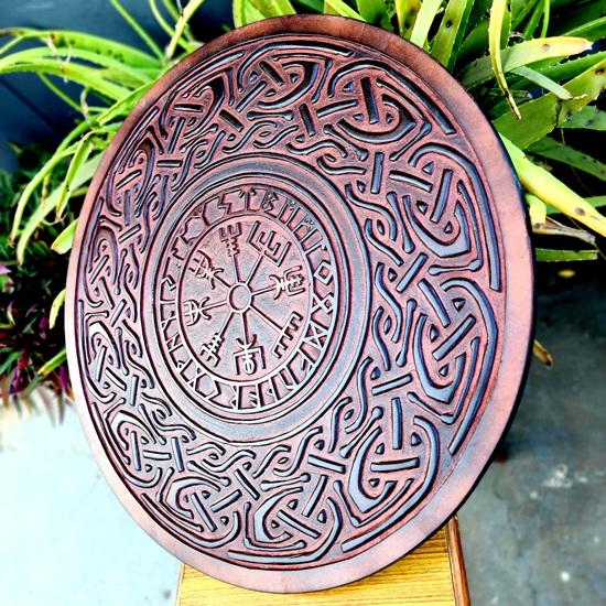 Viking Vegvisir Shield Engraved Wooden, Celtic Design 60.96 Cm Wall Decor Home Office Decor Christmas Wedding Anniversary Gift