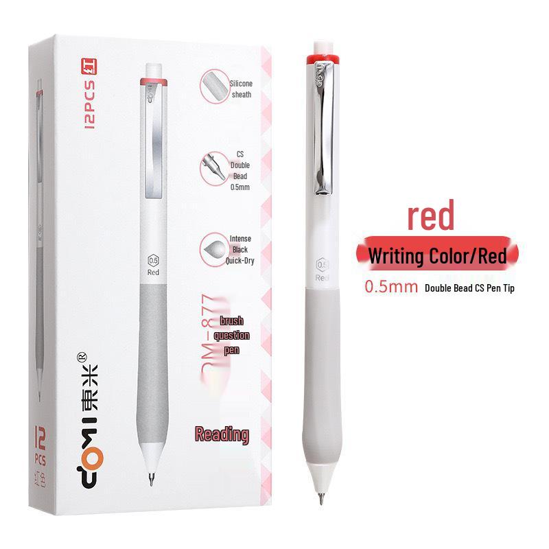Dong Mi 877 Practice Pen, Stylish Click Neutral Pen, 0.5mm Quick-Dry Deep Black Double Ballpoint Pen 12 pieces per box красный