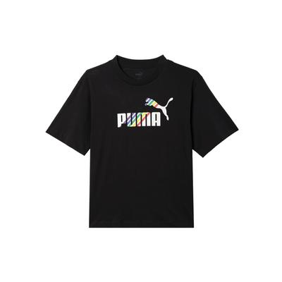 Puma American Retro Letter Logo Print Crew Neck Pullover Short Sleeve T-Shirt Women T-Shirts Black 676682-01