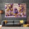 2D Purple Gold Luxury Birthday Backdrop Banner 8ft Wide Happy Birthday Party Decor Background