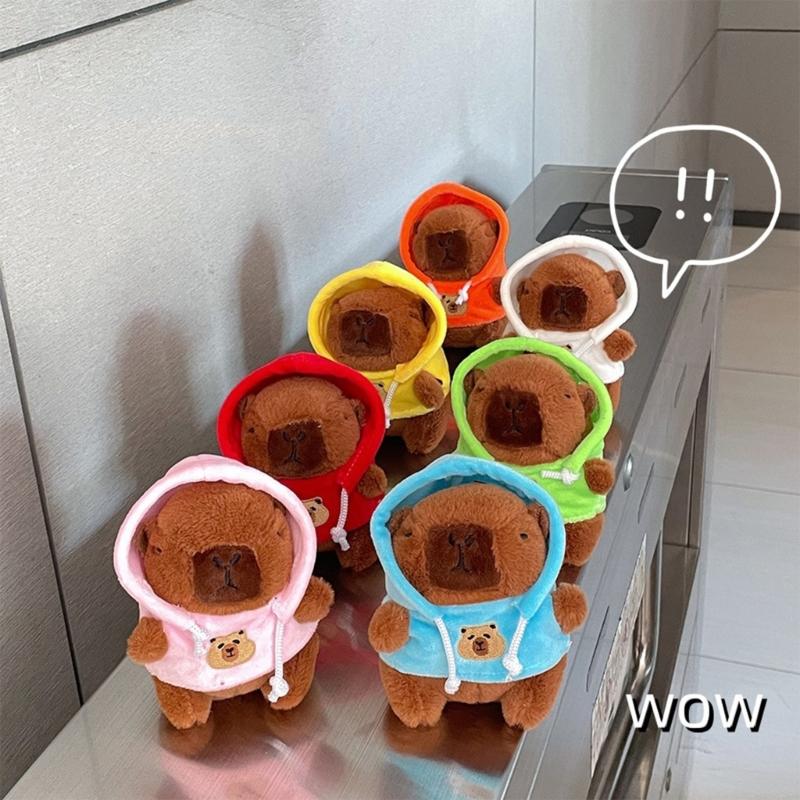 Sweet Plush Hoodies Capybara Keychain Pendant Lovely Hangings Decorations Keyring Charm for Purse Bag Backpack Handbag