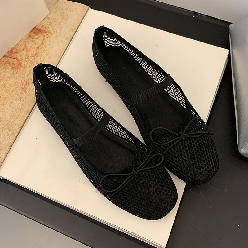 Fashion Pink Fashion Mesh Breathable Ladies Flats Mary Janes Shoes Female Shallow Footwear Butterfly-Knot Women Ballet Flats Shoes