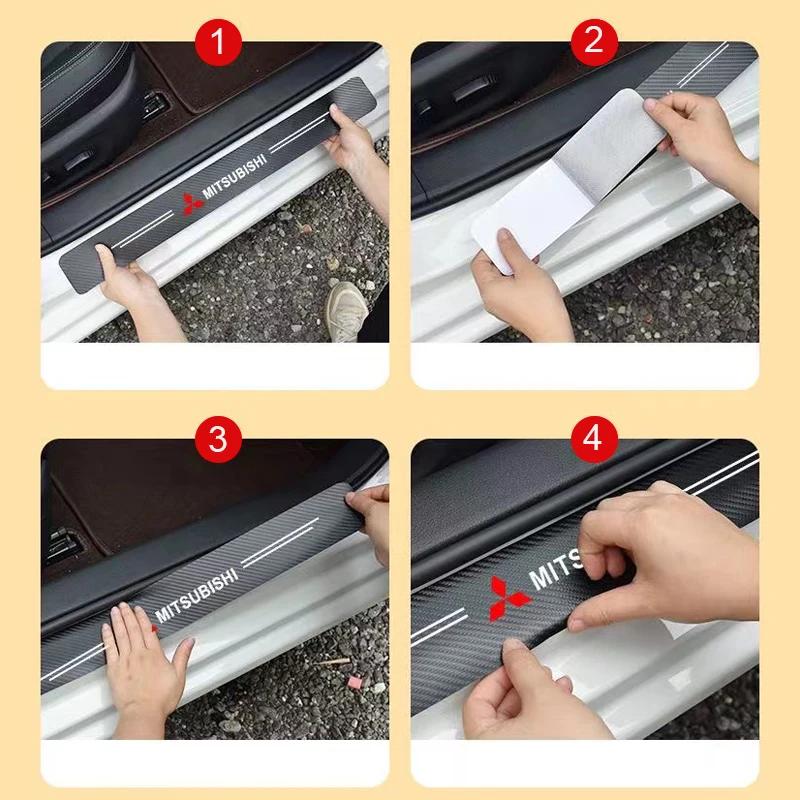 Car 4Pcs Car Door Sill Protector Stickers Carbon Fiber Door Sill Stickers For Mitsubishi Asx Lancer Outlander Pajero Ralliart