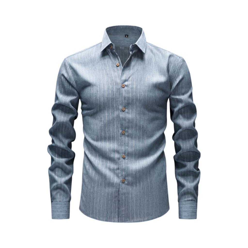 Men's Casual And Trendy Digital Print Gold Thread Striped Long,sleeved Lapel Button,down Shirt