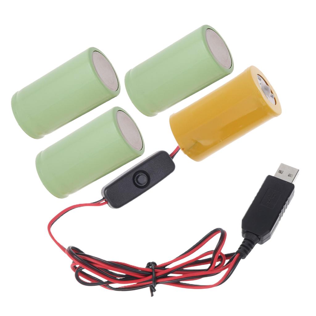 USB to 1.5V-6V1A LR20 D Battery Eliminators with Switches Dummy Battery Power Cable Cord for Toy/Table Lamps/Flashlight