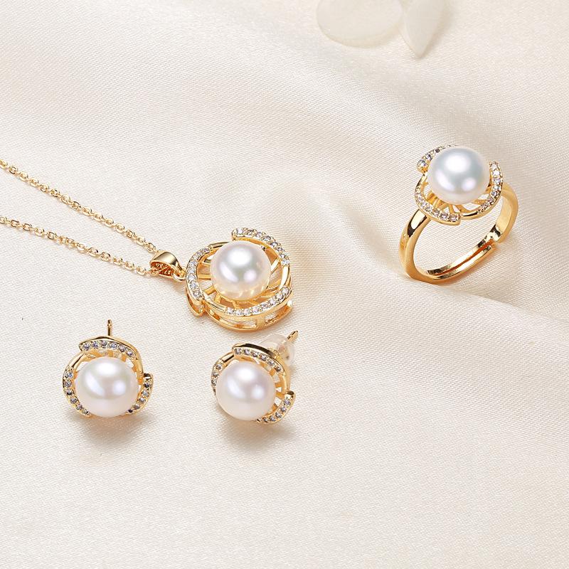 Pearl Necklace and Earrings Set with Freshwater Semi-round Pearls