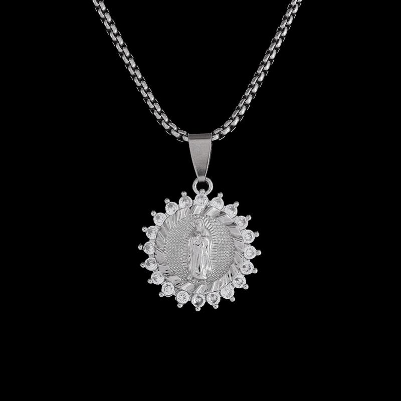 Classic Catholic Virgin Mary Square Pendant Necklace for Men Women Christian Religious Prayer Amulets Jewelry Gifts