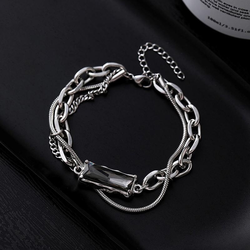 Divatos És Minimalista Fekete Cirkónia Berakásos Karkötő Semleges Hip-hop Punk Ezüst Színű Napi Ékszer Ajándék