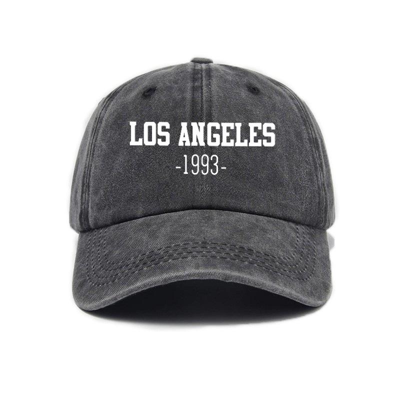 Trendy retro all-match style Los Angeles 1993 printed washed and distressed soft top sunshade universal baseball cap чёрный