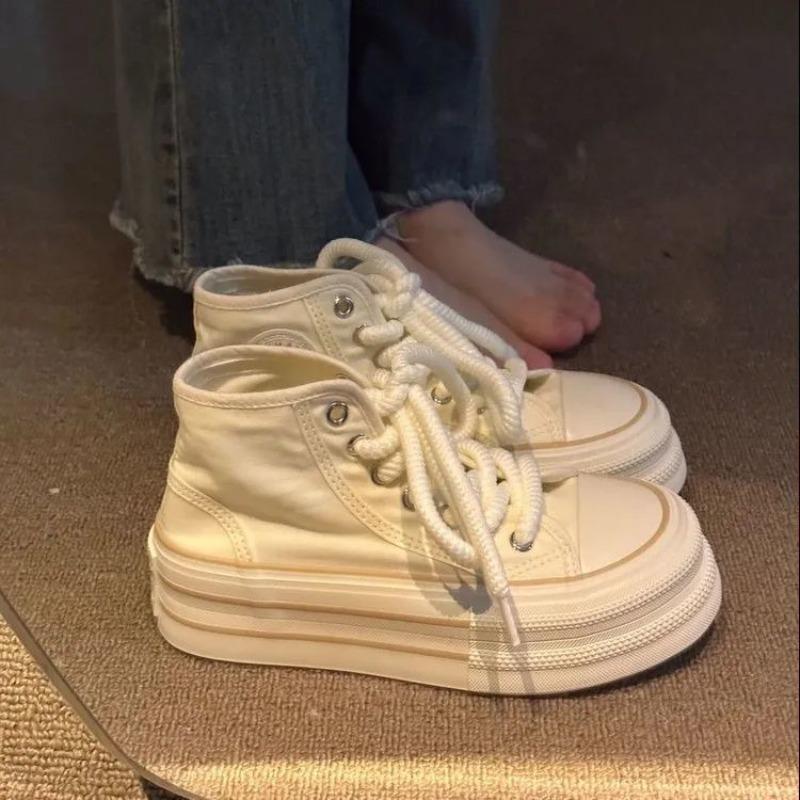 Spring Autumn Casual High Top Canvas Shoes for Women Designer Luxury Y2k Fashion On Offer High Platform Lace Up Woman Footwear