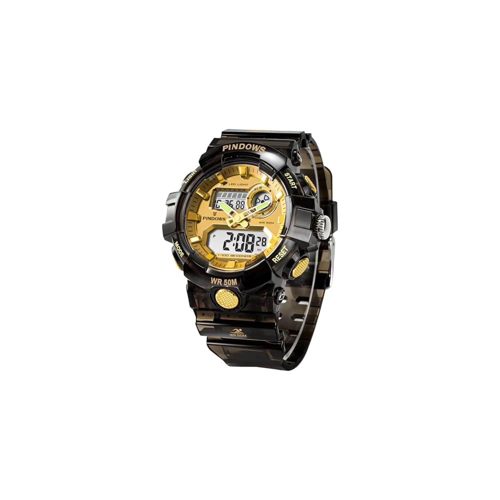 PINDOWS Women s Sports Watch LED Backlight Dual Time Display 50m Waterproof TPU Band