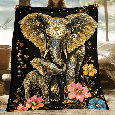 Elephant Print Throw Blanket for Sofa Bed Travel Camping Soft Flannel All Season Comfort