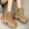 Side zipper short boots 2025 autumn new retro locomotive boots small thick sole heightening lace-up Martin boots women