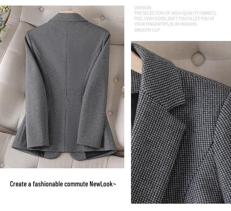 Women's Houndstooth Suit Jacket - Stylish, Versatile, Casual Top for Spring and Autumn
