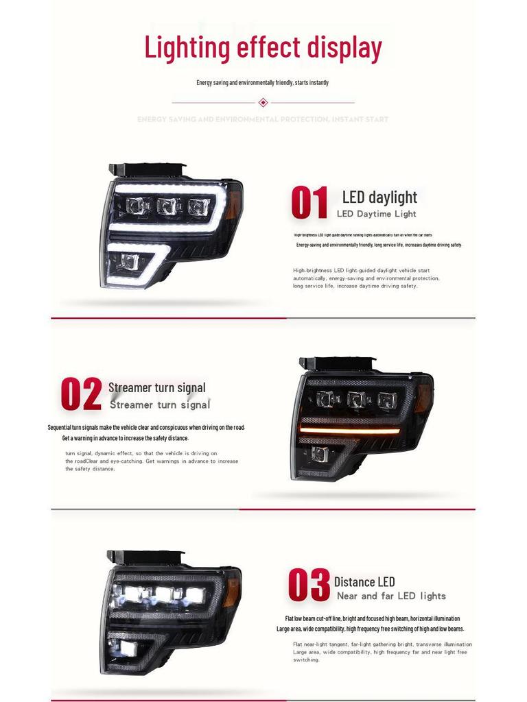Ford Raptor F150 Headlight Assembly (08-14): LED DRL & Sequential Turn Signal Lens