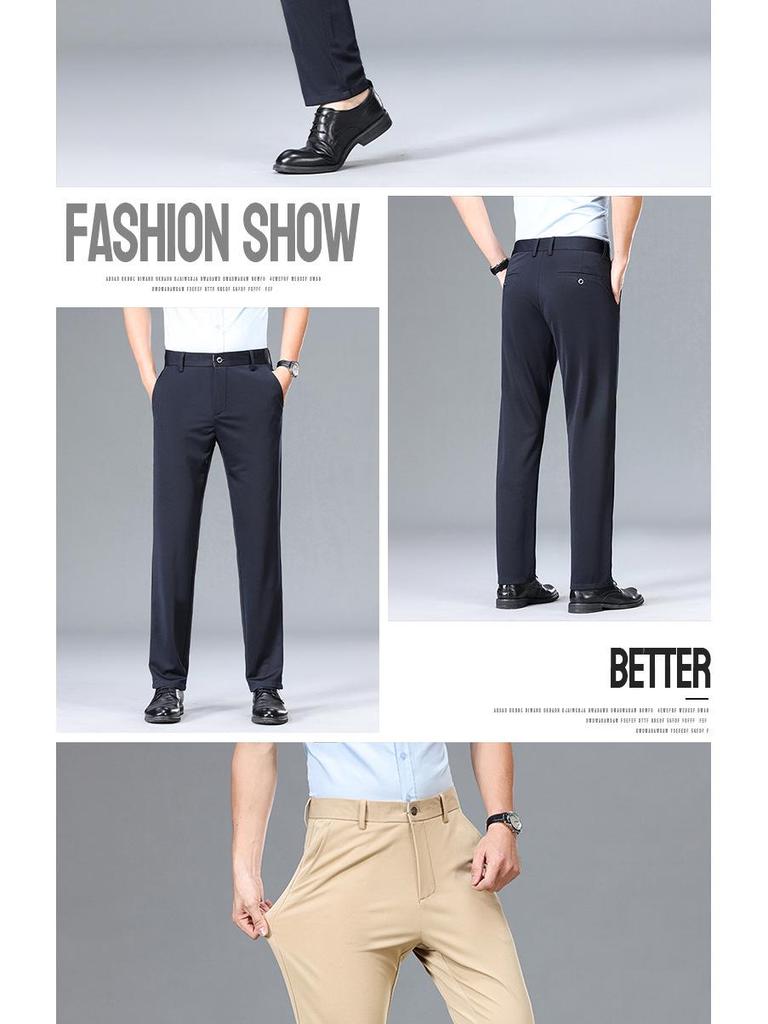 Men's Summer Business Casual Ice Silk Quick-Dry Pants - Straight-Leg, Nine-Point, Light and Formal for Young and Middle-Aged