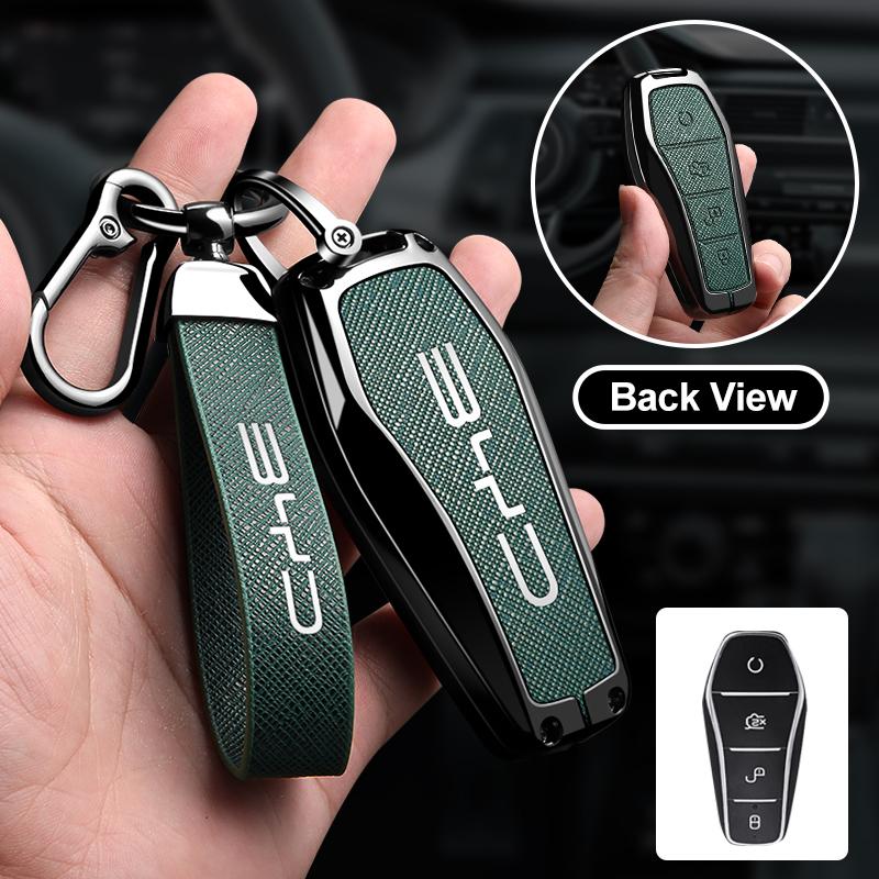 Metal Leather Car Key Case Protection Cover for BYD Atto 3 Song Plus Seal Han EV Dolphin Qin Plus U Dmi Yuan Pro Car Accessories