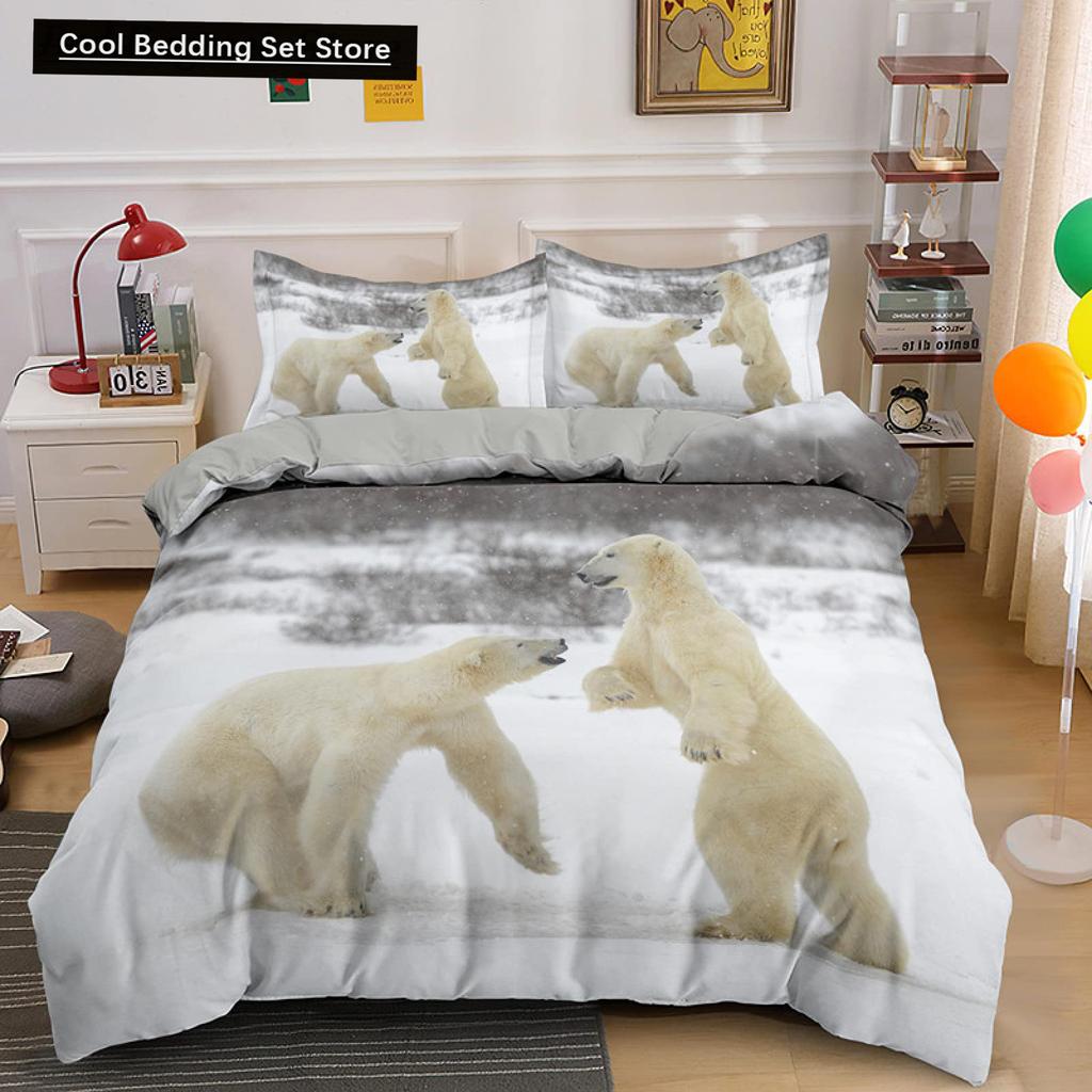 Poszewka na kołdrę z niedźwiedziem polarnym King Queen 3D Lovely White Arctic Animal Pościel dla dzieci nastolatków dorosłych Wildlife Poszewka na kołdrę Poszewka na poduszkę