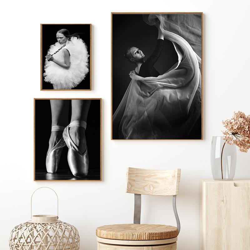 Modern Wall Prints Picture Flower Modular Poster Black White Ballet Girl Canvas Painting Life Quote Art Living Room Decor HD0082
