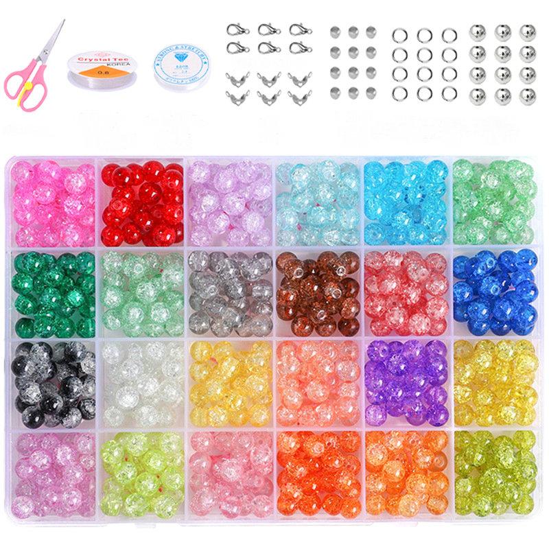 

24 Colors 8mm Crystal Beads Bracelets Making Kit 480Pcs Jewelry Making Round Glass Cataclastic Lineation Beads Kit for Beginners