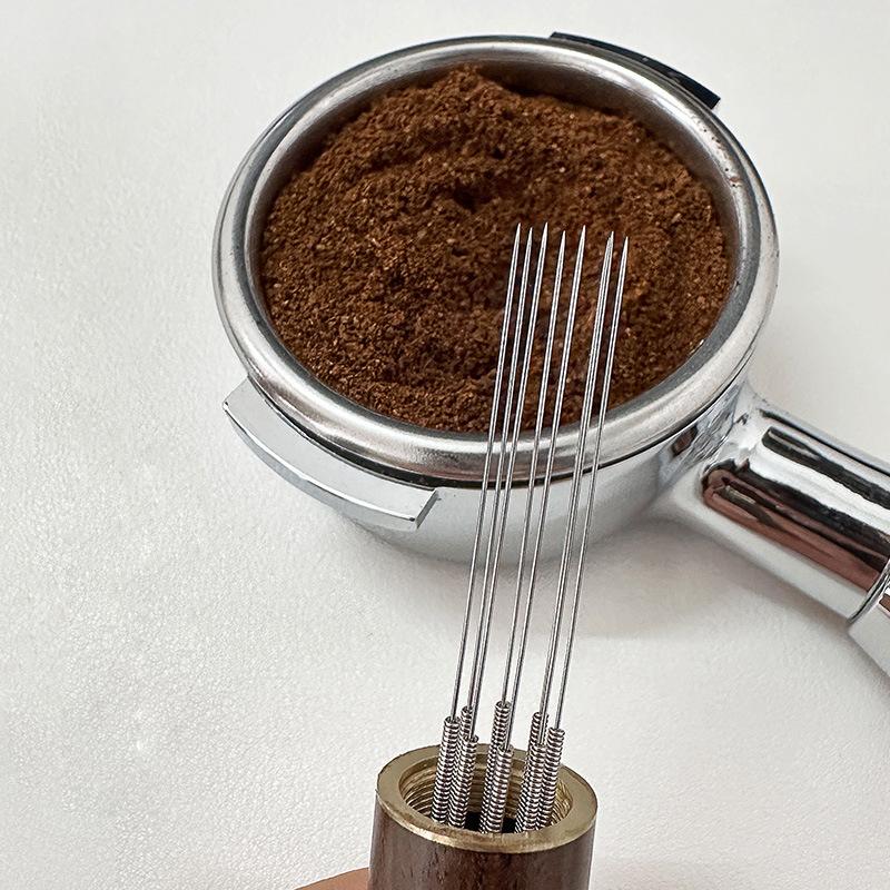 6 Needle Coffee Powder Tamper Espresso Coffee Stirrer Coffee Accessories Wood Handle Distributor Cafe Tool Barista