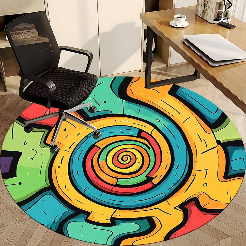 1pc Colorful Gear Pattern Carpet, Round Non Slip Durable Large Size Office Carpet, Suitable for Office