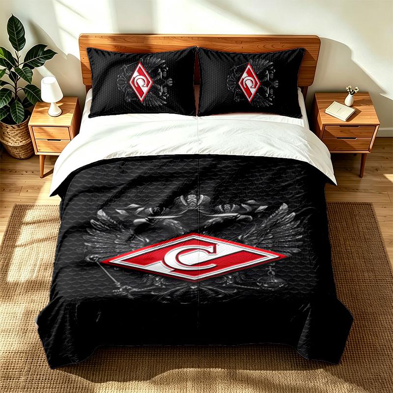 FC Spartak Moskau (19) 3-teiliges Set geeignet für Schlafzimmer weich und bequem ein ideales Geschenk für Familie und Freunde Enthält eine Bettdecke und zwei