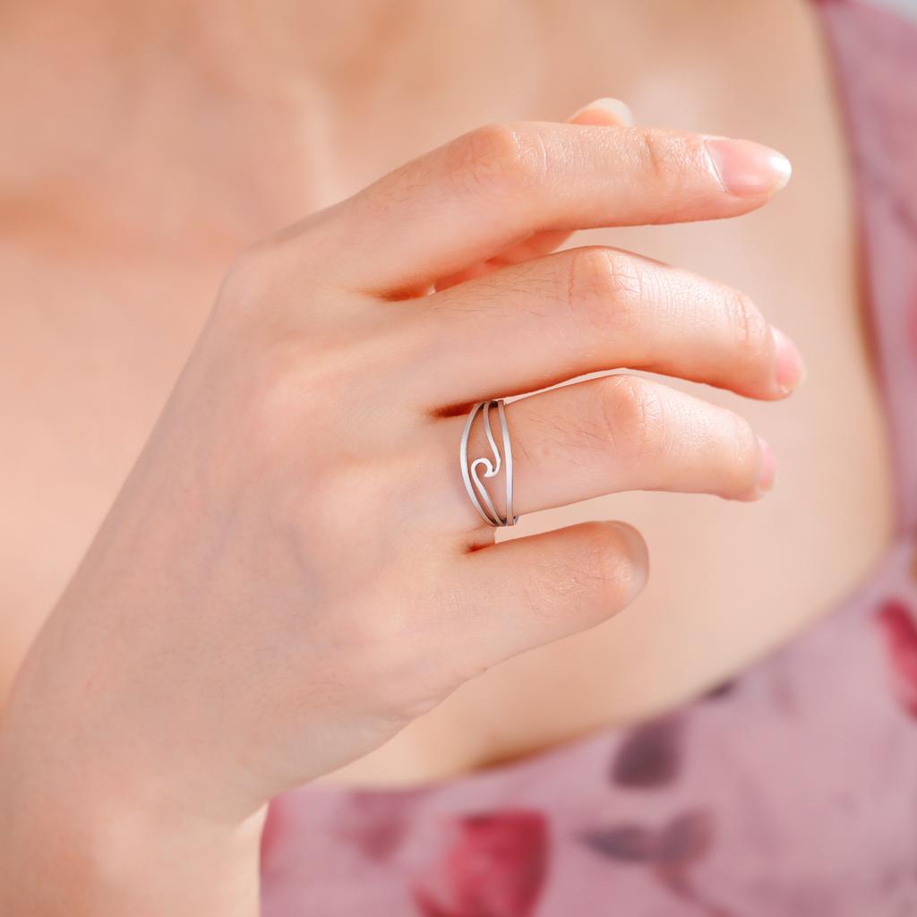 Cazador Minimalist Sea Wave Rings for Women Men Stainless Steel Finger Ring Jewelry Party Birthday Anniversary Gift Wholesale
