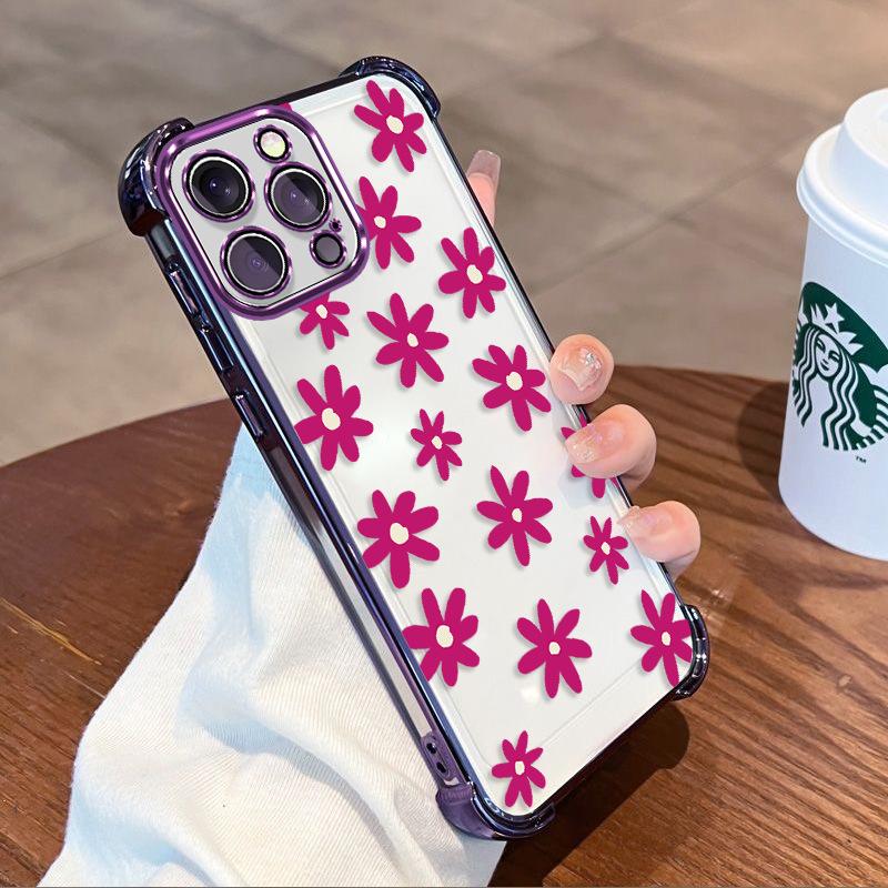 Simple Niche High-end Flower Suitable for Iphone15 Airbag Mobile Phone Case Apple 17 Four-corner Anti-drop Cover 16pm