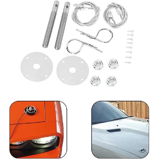 

Stainless Steel Hood Pins - Racing Car Bonnet Lock Kit, Universal Key-Locking Latches, Heavy-Duty Truck/Modified Vehicle Hardware