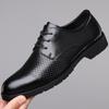 2024 Summer New Men's Business Dress Leather Shoes Men's Hollow Breathable Cool Leather Shoes Pointed Lace-up Shoes 1988-1