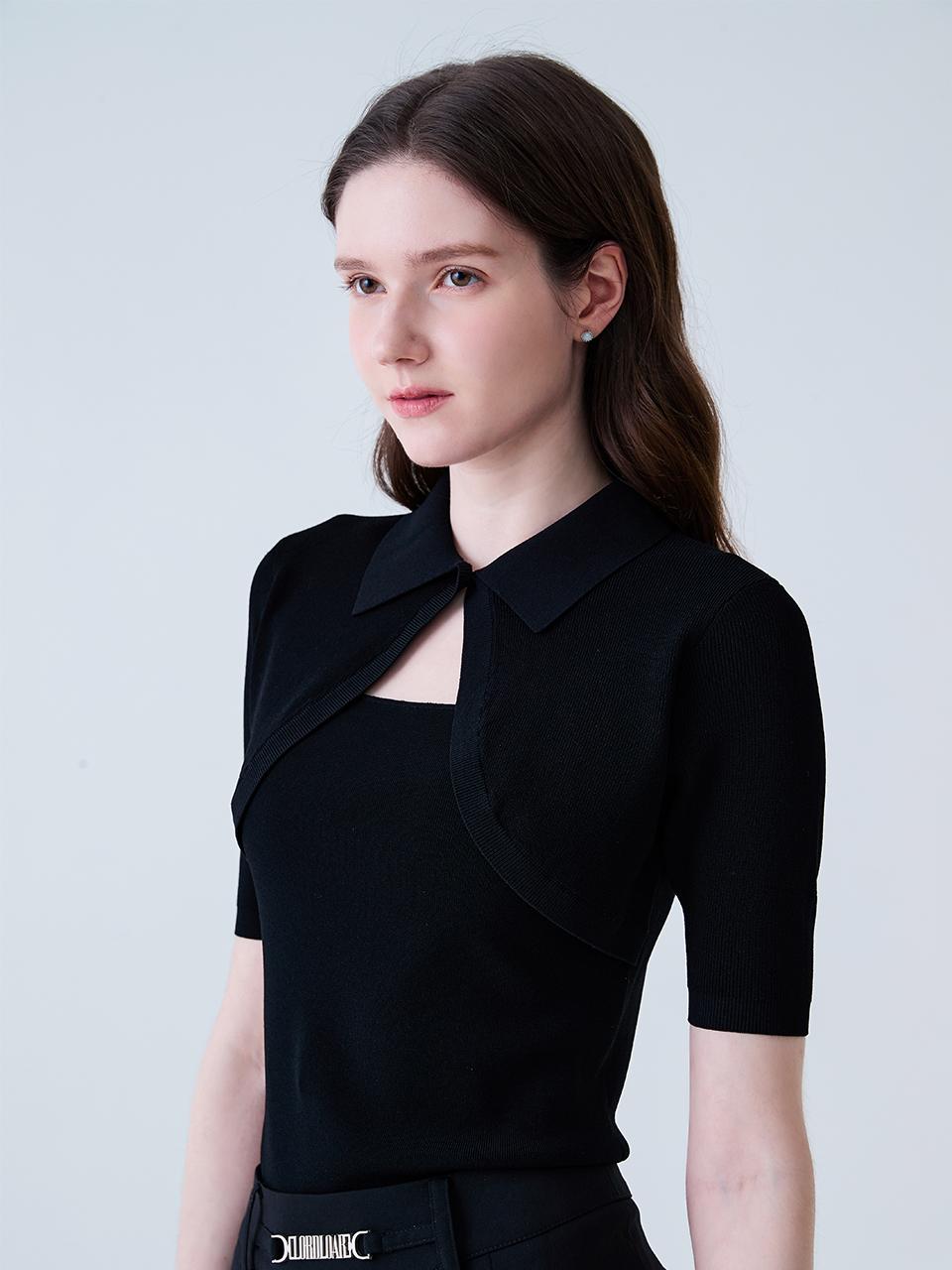 Road Roar Bolero Collar Knit Black Black/M