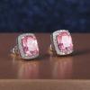 Delicate Square Women'S Stud Earrings, Full Of Diamonds And Pink Zircon Stud Earrings Jewelry.